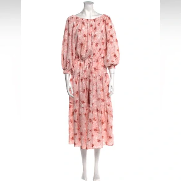 ALEXIS Tilia Pink Floral Off the Shoulder Tiered Midi Dress Size L - Picture 6 of 11